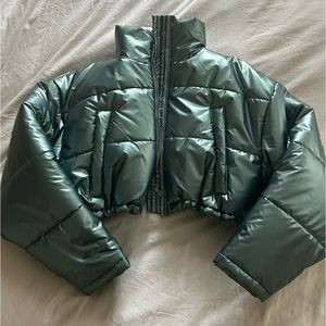 Urban Outfitters Metallic Blue Cropped Jacket